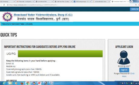 Online Form Durg University