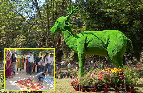 मैत्री बाग के फ्लावर शो में 25 फीट का शेर, 30 फीट का बारासिंघा