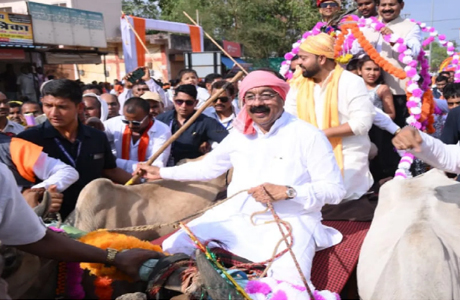 डिप्टी सीएम साव बने विधायक दूल्हा दीपेश के सारथी, हांकी बैलगाड़ी