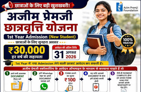 अज़ीम प्रेमजी स्कॉलरशिप : पात्र छात्राओं को प्रतिवर्ष ₹30,000 की सहायता