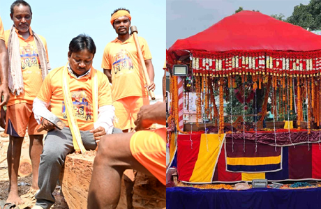 विश्व सिद्ध बस्तर दशहरा : रथ निर्माण में बस्तर सांसद महेश कश्यप ने बंटाया हाथ